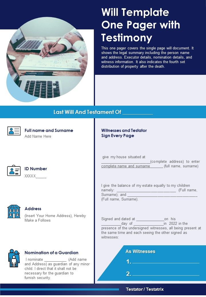 Will Template One Pager With Testimony PDF Document PPT Template Slide01