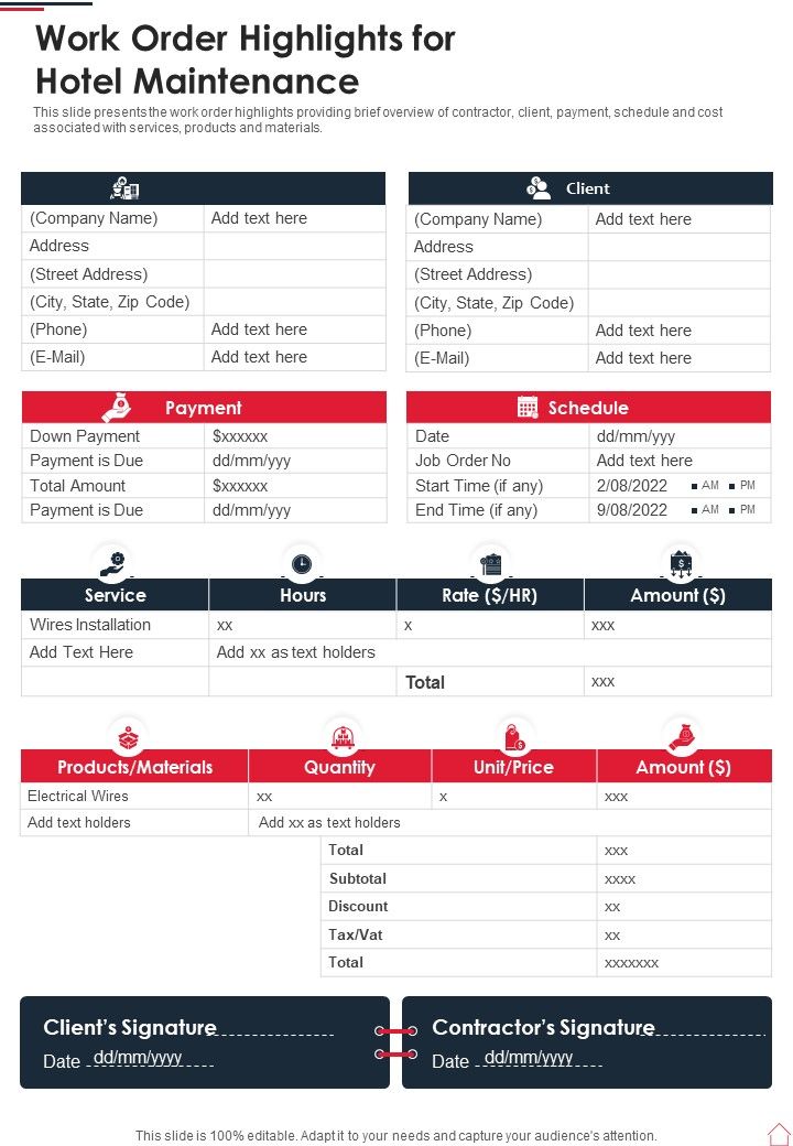Work_Order_Highlights_For_Hotel_Maintenance_One_Pager_Sample_Example_Document_Slide_1.jpg