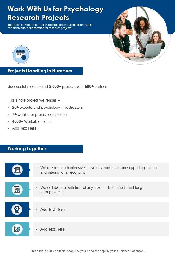 Work With Us For Psychology Research Projects One Pager Sample Example Document Slide01