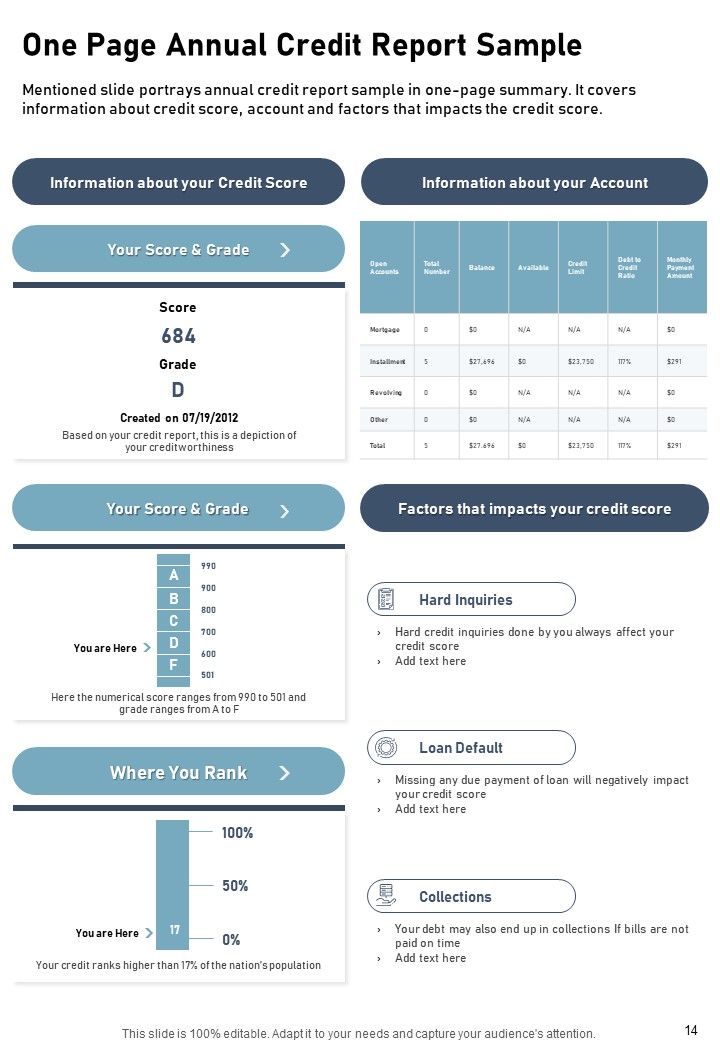 Yearly Credit Report Example One Pager Documents