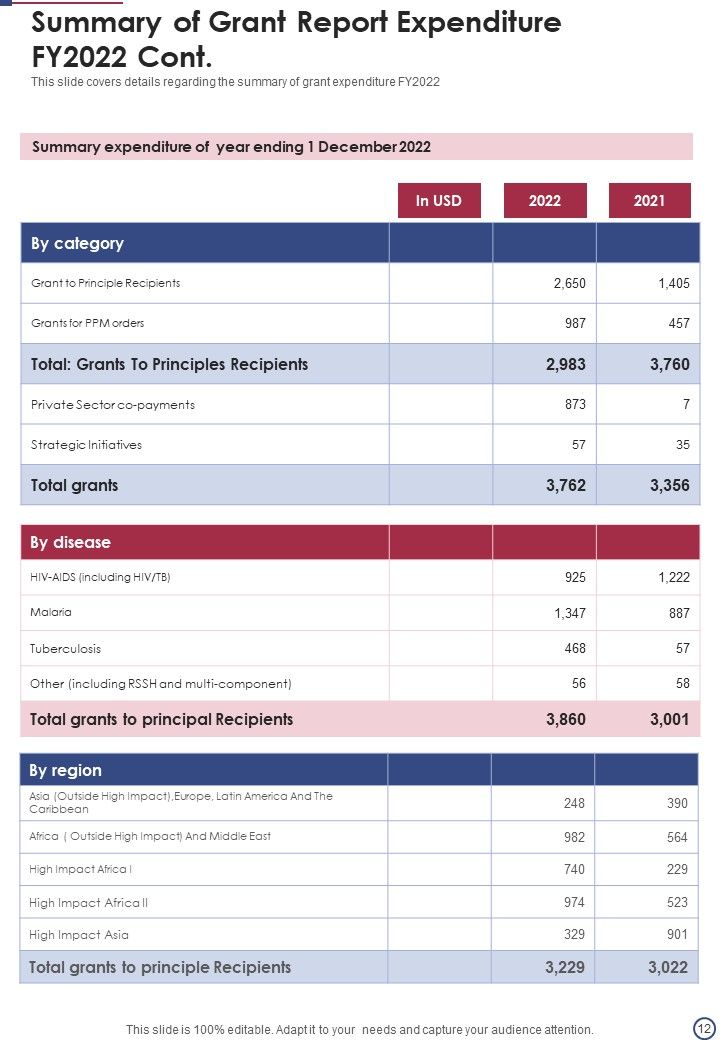 Yearly Grant Report Of The Organization One Pager Documents
