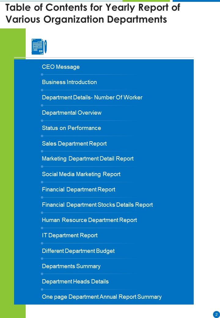 Yearly Report Of Various Organization Departments One Pager Documents