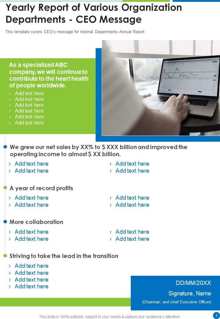 Yearly Report Of Various Organization Departments One Pager Documents