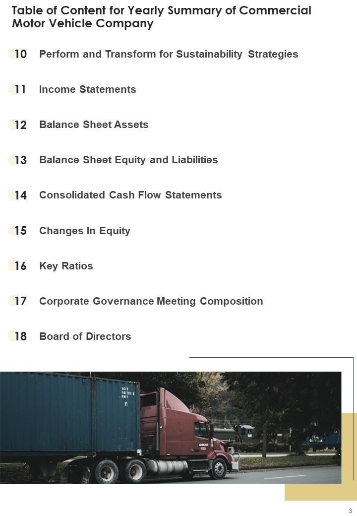 Yearly Summary Of Commercial Motor Vehicle Company One Pager Documents