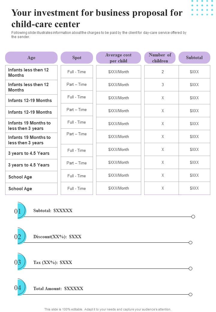 Your_Investment_For_Business_Proposal_For_Child_Care_Center_One_Pager_Sample_Example_Document_Slide_1.jpg