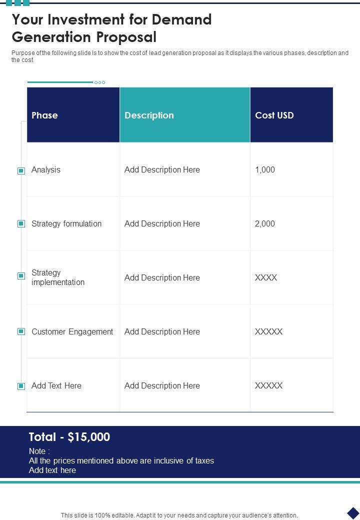 Your Investment For Demand Generation Proposal One Pager Sample Example Document Slide01