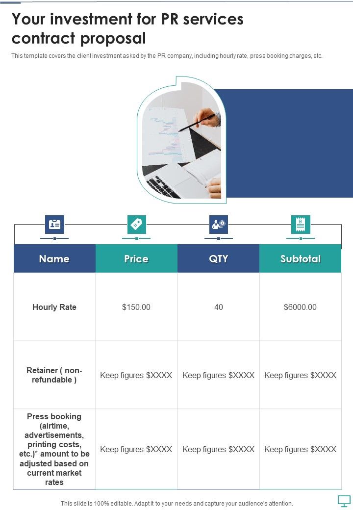 Your Investment For Pr Services Contract Proposal One Pager Sample Example Document Slide01