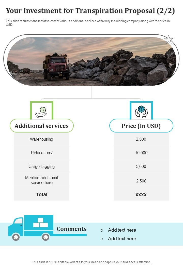 Your Investment For Transpiration Proposal One Pager Sample Example Document