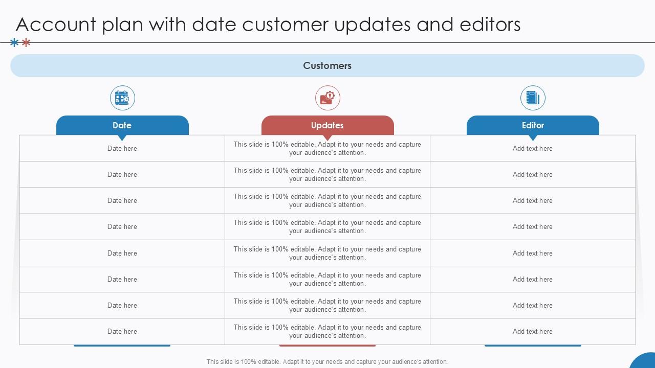Account Plan With Date Customer Updates And Editors PPT Example SS