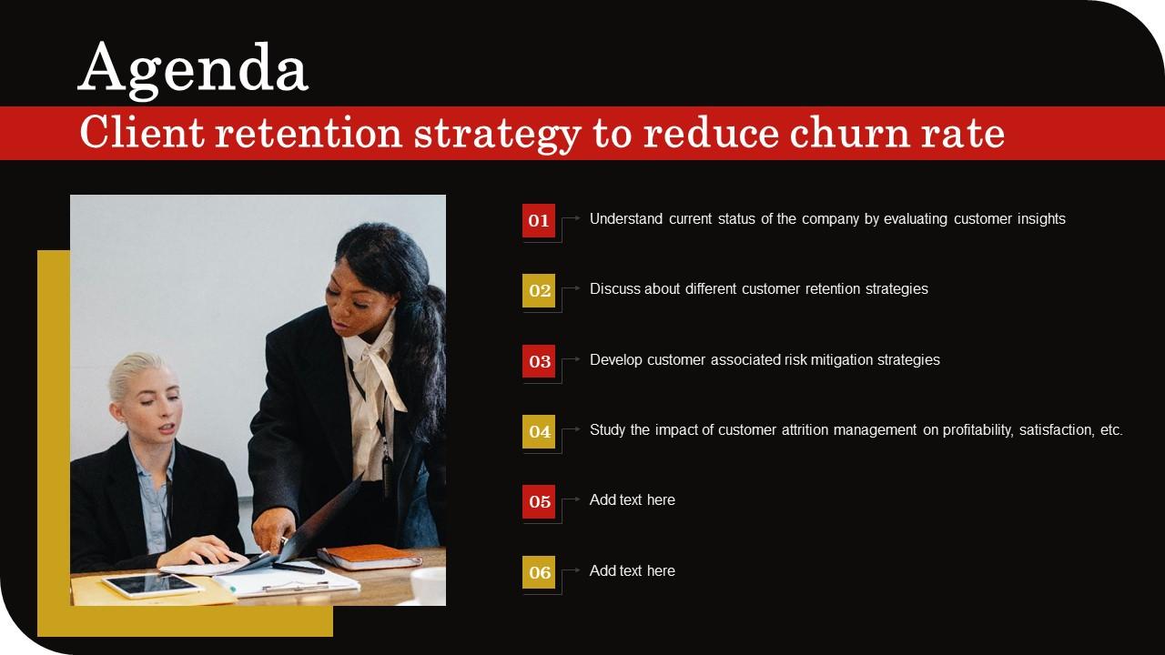 Agenda Client Retention Strategy To Reduce Churn Rate Template Pdf