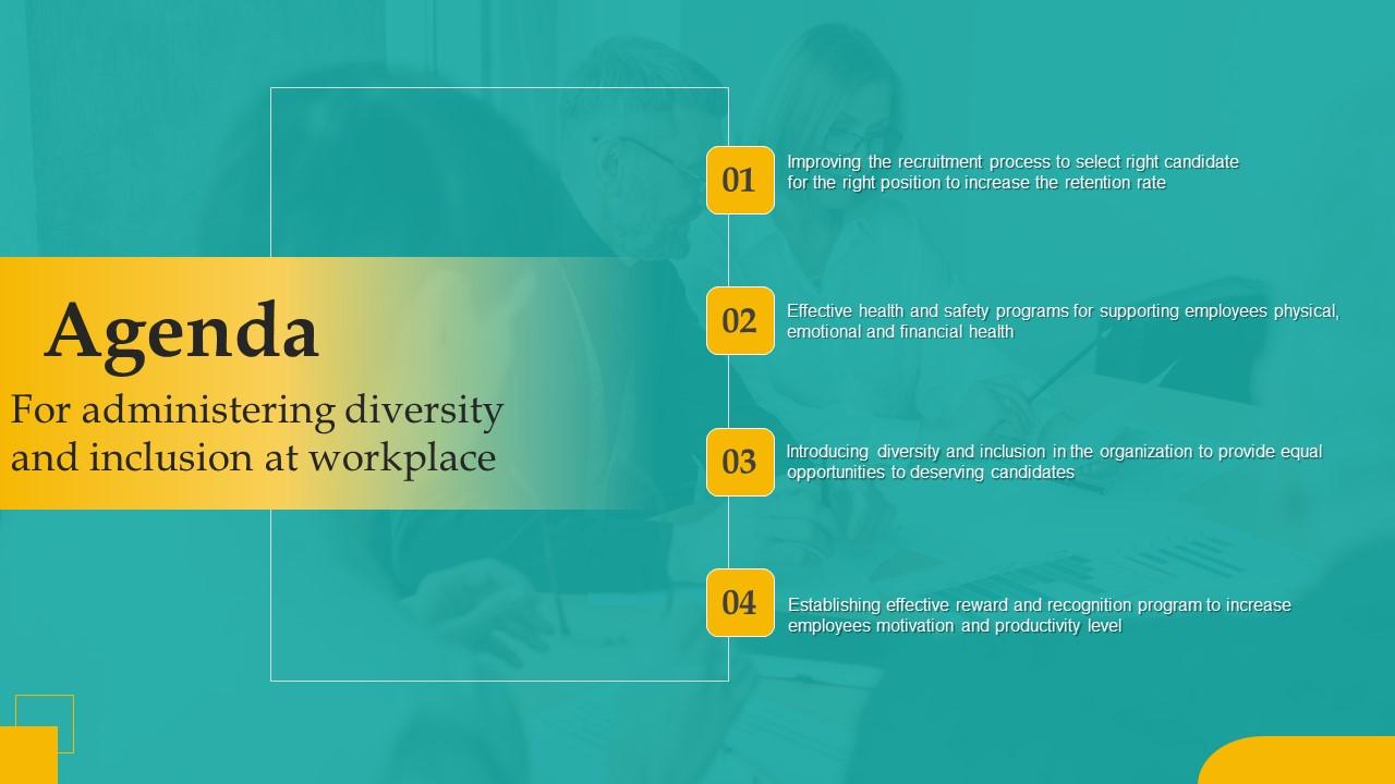Agenda For Administering Diversity And Inclusion At Workplace Graphics Pdf