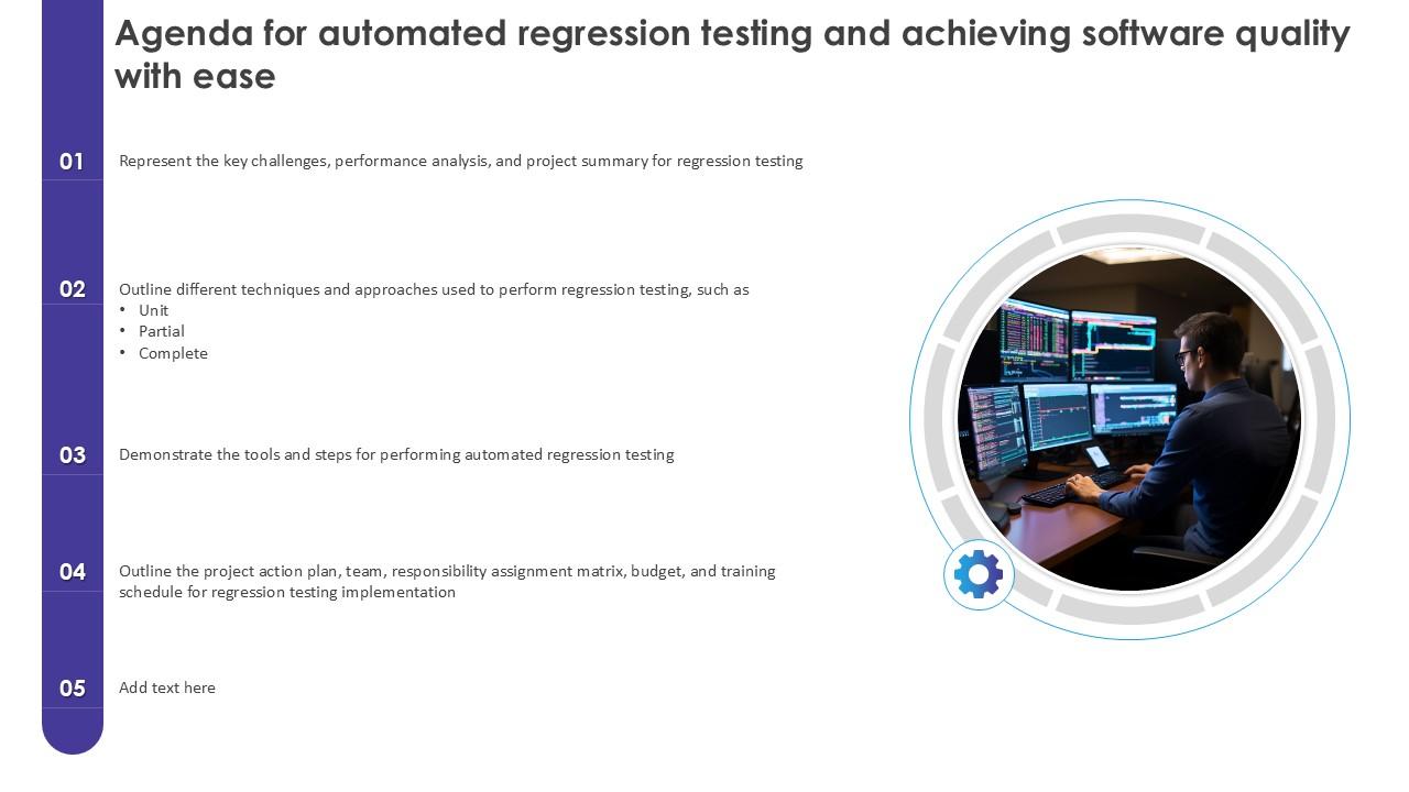 Agenda For Automated Regression Testing And Achieving Software Quality With Ease PPT Template