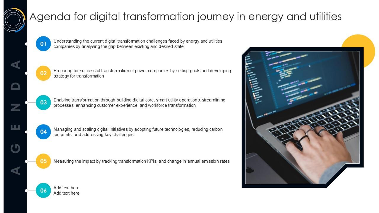 Agenda For Digital Transformation Journey In Energy And Utilities PPT PowerPoint DT SS V