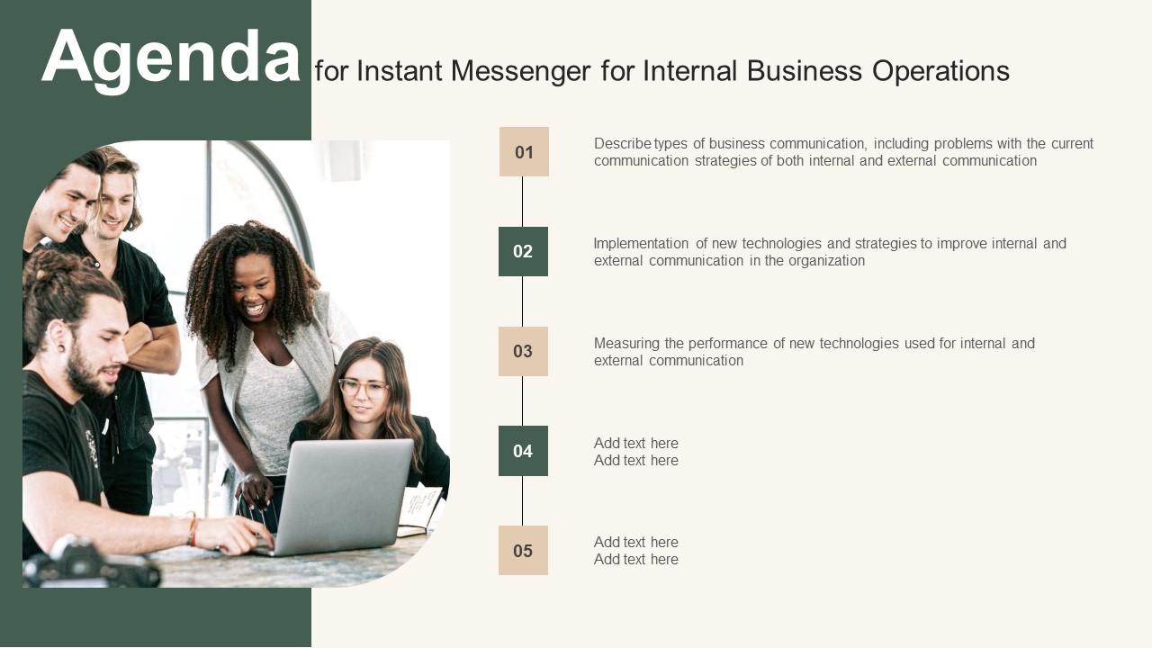 Agenda For Instant Messenger For Internal Business Operations Slides Pdf