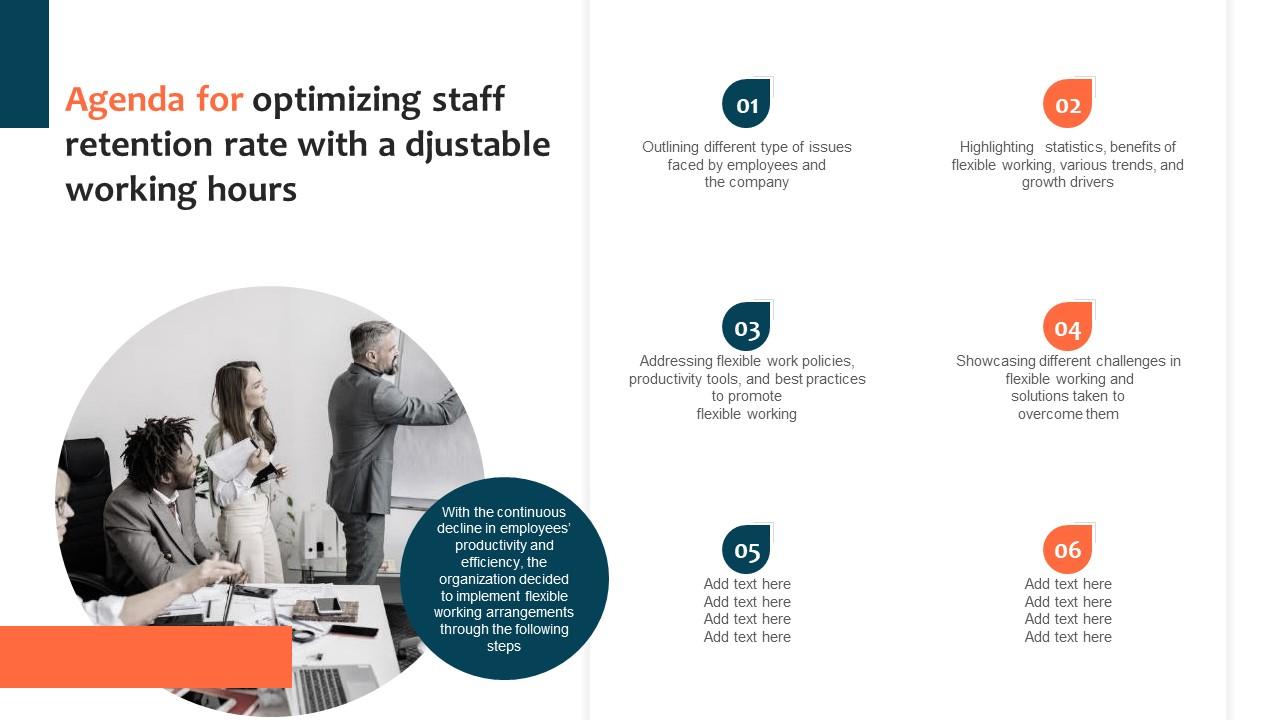 Agenda For Optimizing Staff Retention Rate With A Djustable Working Hours Demonstration Pdf