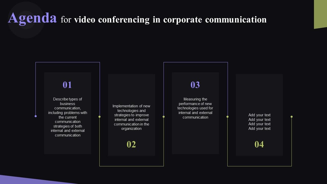Agenda For Video Conferencing In Corporate Communication Brochure Pdf