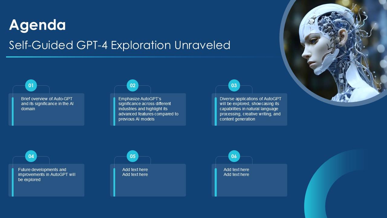 Agenda Self Guided GPT 4 Exploration Unraveled PPT Template CHATGPT SS V