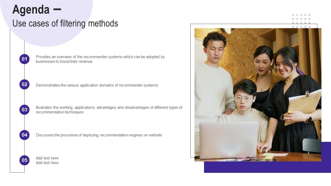Agenda Use Cases Of Filtering Methods Graphics Pdf