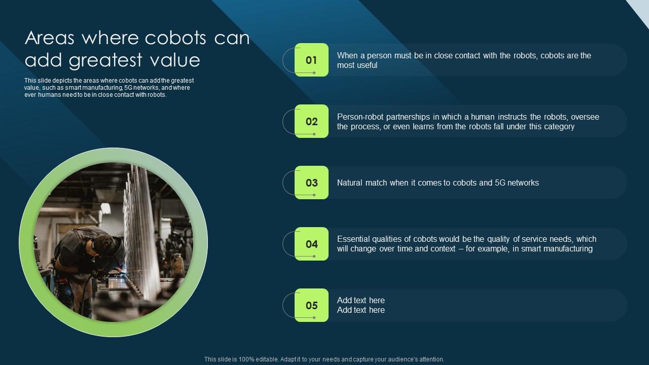 Areas Where Cobots Can Add Greatest Value Cobot Safety Measures And Risk Background PDF