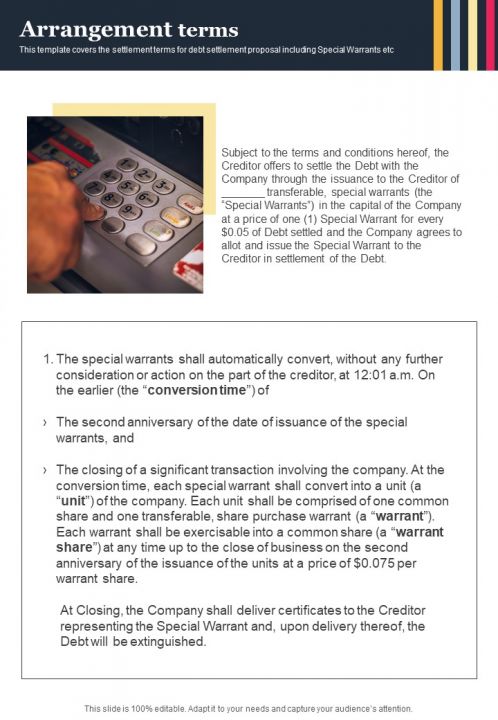 Arrangement Terms Informal Debt Arrangement One Pager Sample Example Document