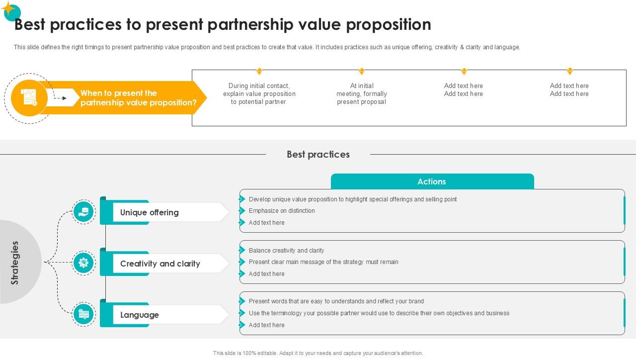 Best Practices To Present Partnership Value Proposition Partner Relationship Ppt Slides