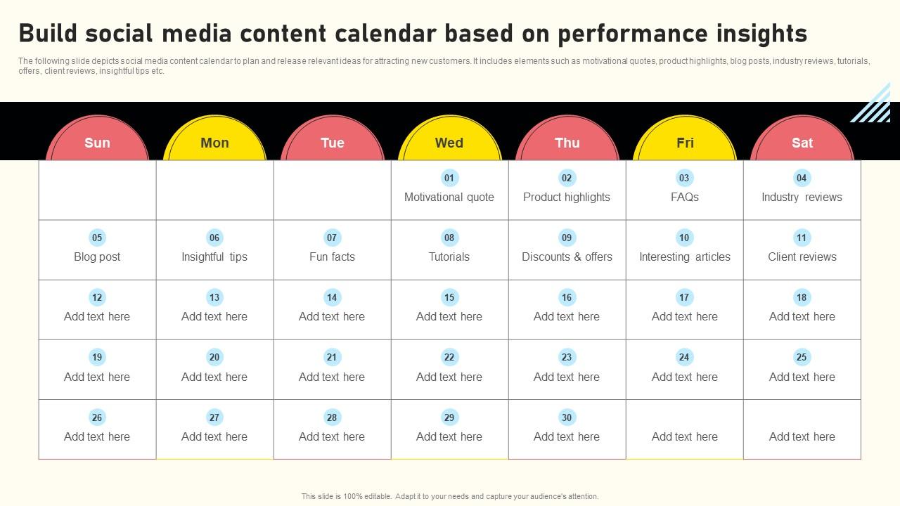 Build Social Media Content Calendar Based On Performance Insights Professional PDF
