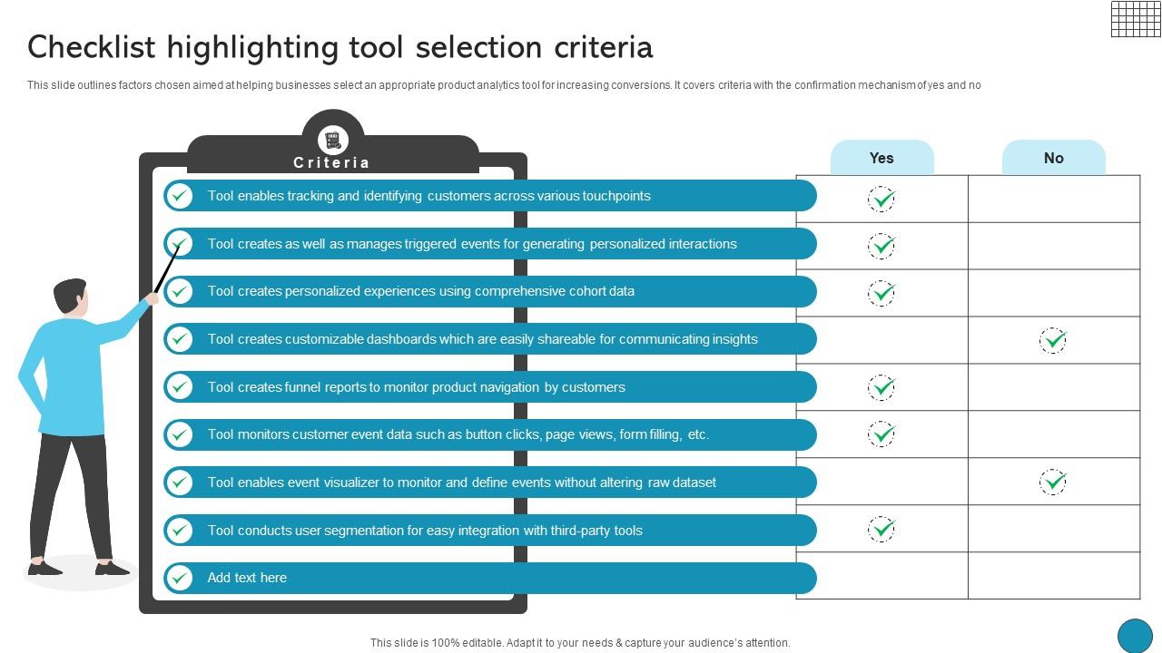 Checklist Highlighting Tool Selection Criteria Driving Business Success Integrating Product
