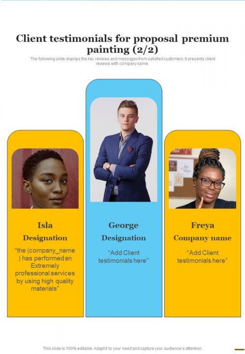 Client Testimonials For Proposal Premium Painting One Pager Sample Example Document