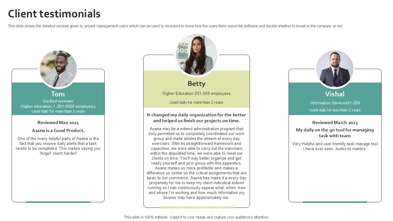 Client Testimonials Work Management Software Development Organization PPT PowerPoint