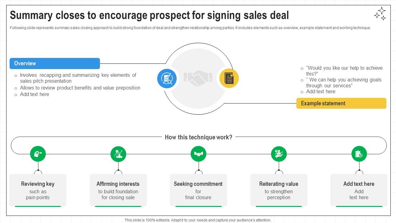 Closing Techniques To Seal Summary Closes To Encourage Prospect For Signing SA SS V