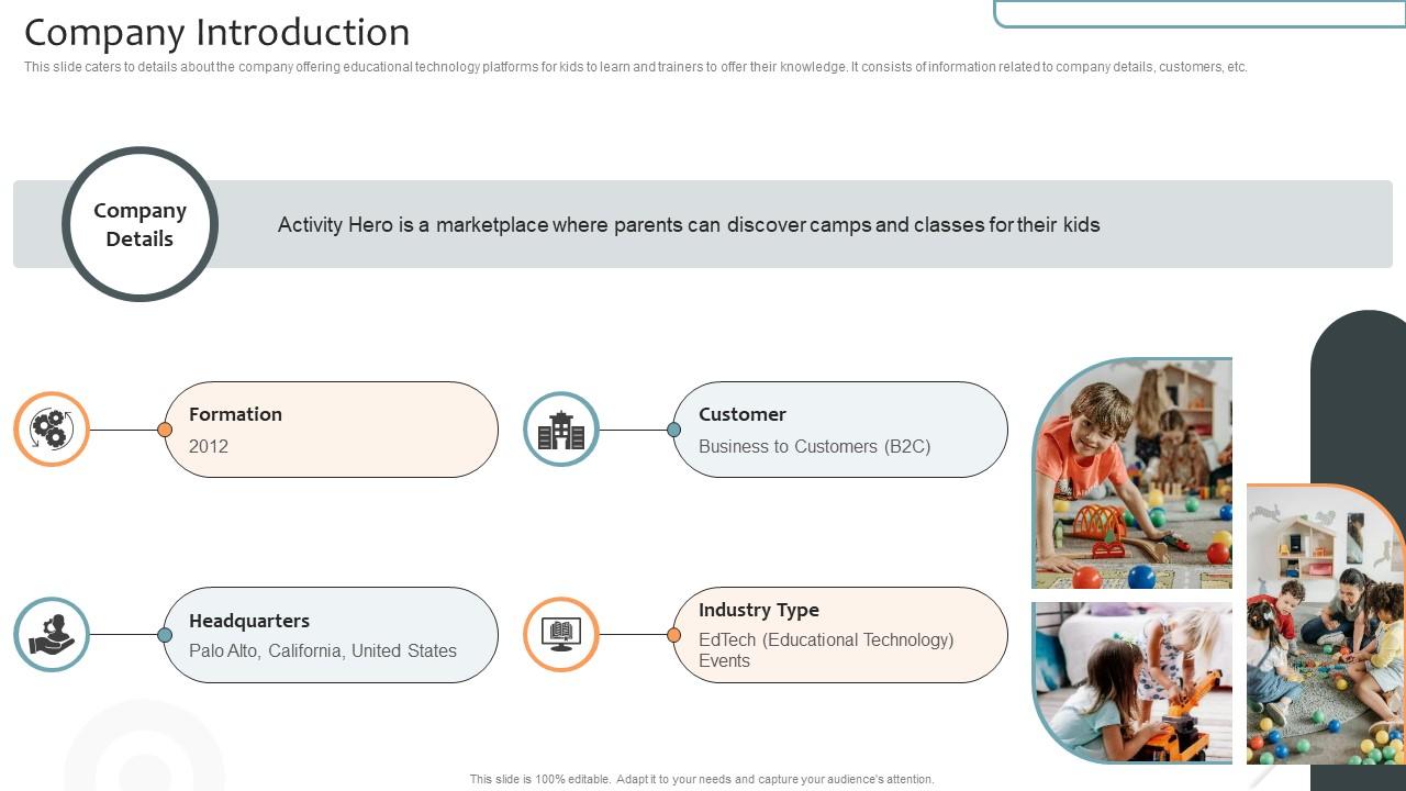Company Introduction Virtual Learning Environments VLE Investor Funding Elevator Pitch Deck
