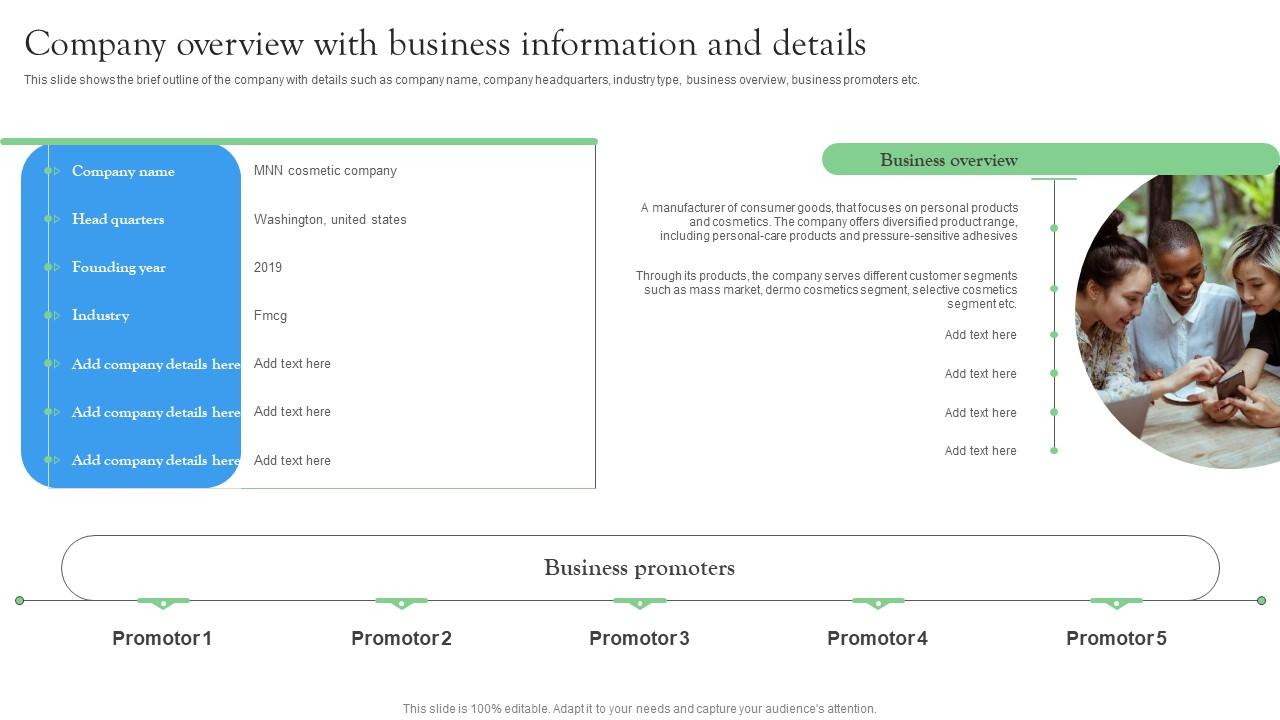 Company Overview With Business Information Startup Investment Sources Demonstration Pdf