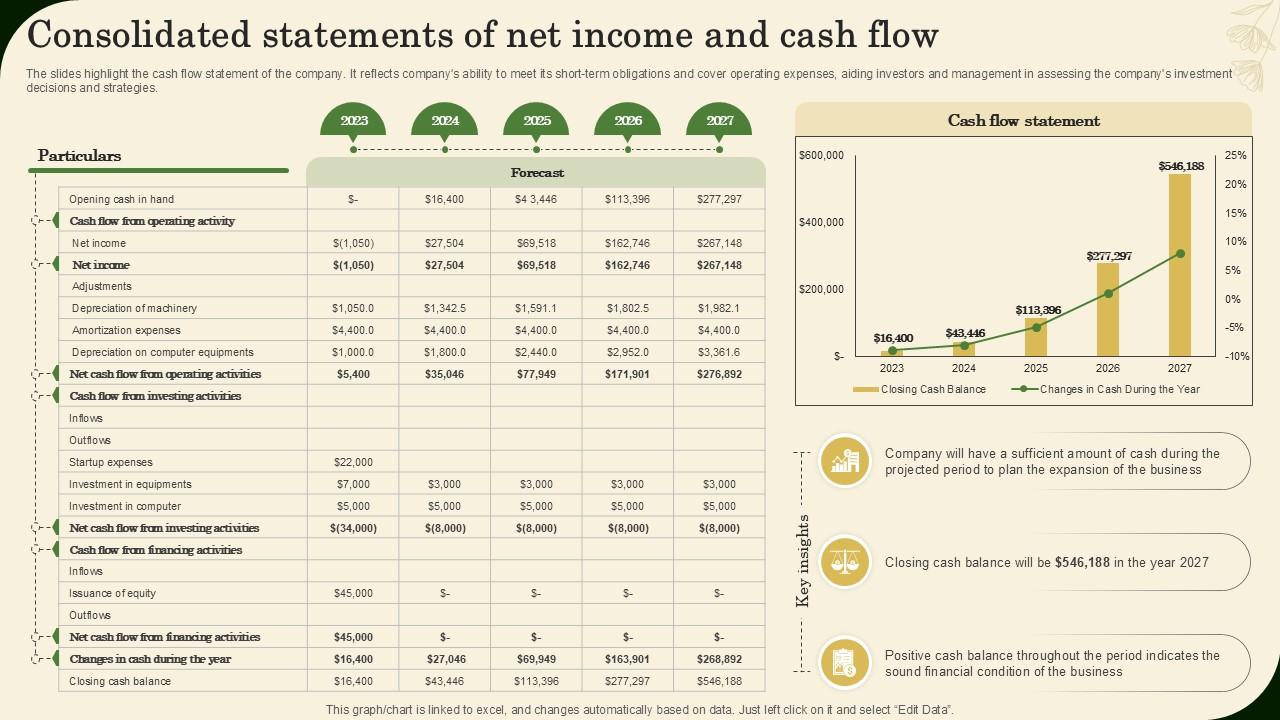 Consolidated Statements Of Net Income And Cash Flow Landscaping Business Plan Ppt Template BP SS V
