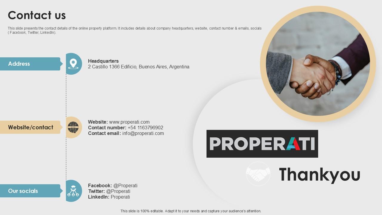 Contact Us Property Listings Platform Pitch Deck PPT Example