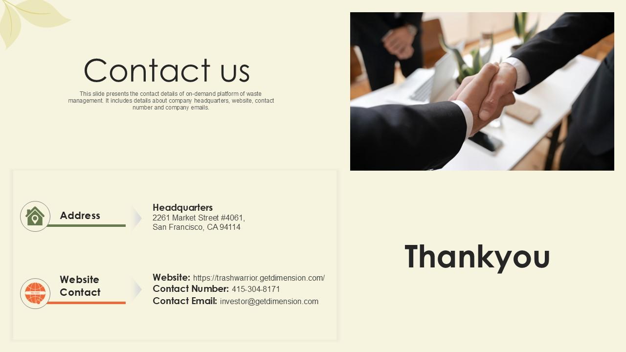 Contact Us Waste Disposal Platform Pitch Deck Ppt Sample