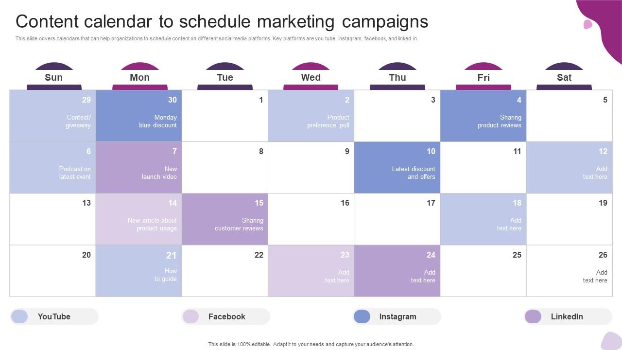 Content Calendar To Schedule Marketing Campaigns Powerful Marketing Techniques Strategy SS V