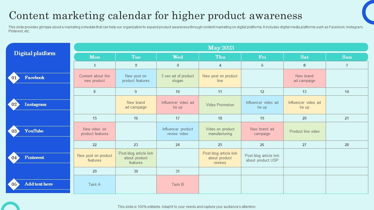 Content Marketing Calendar For Higher Product Overview Of Customer Adoption Process Mockup Pdf