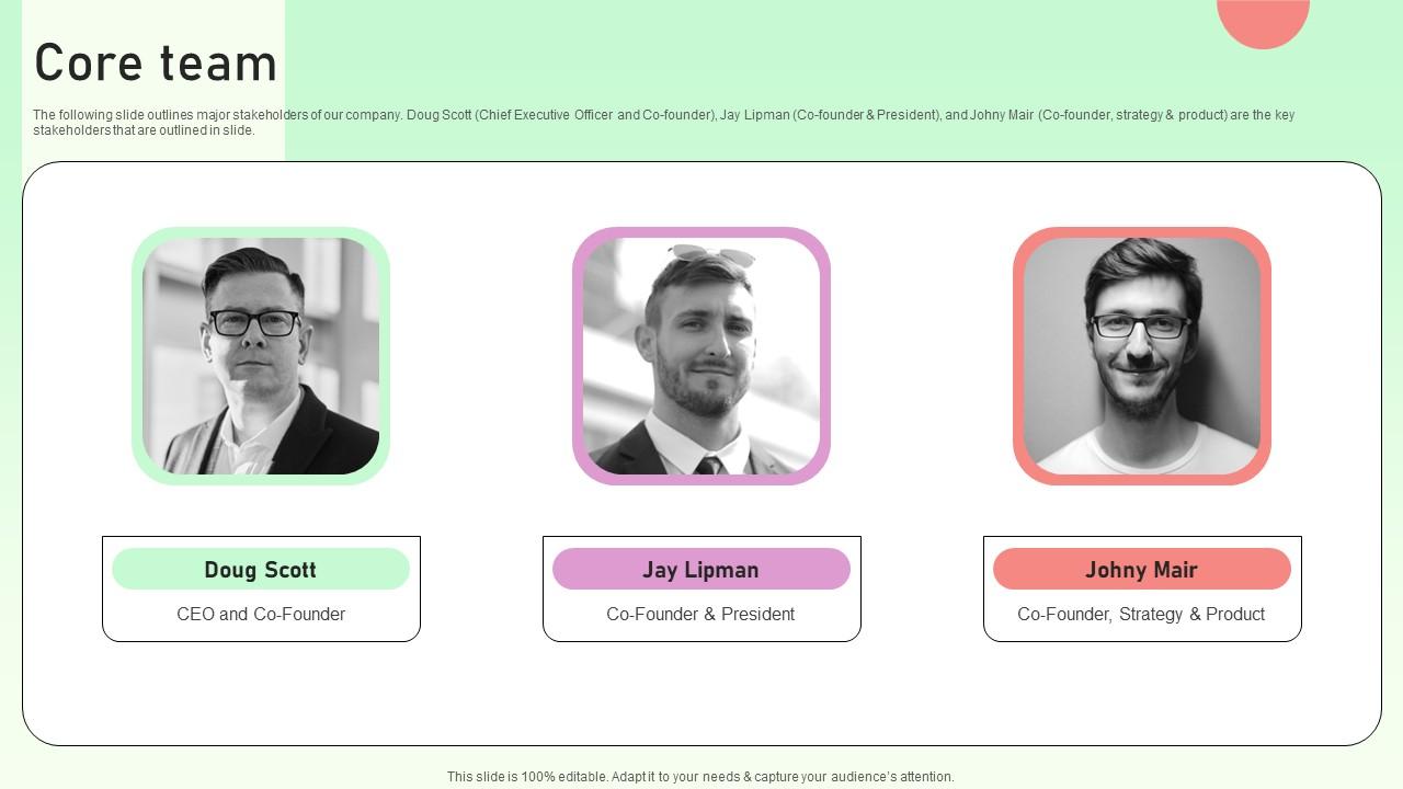 Core Team Value Based Investor Financing Pitch Deck Introduction Pdf