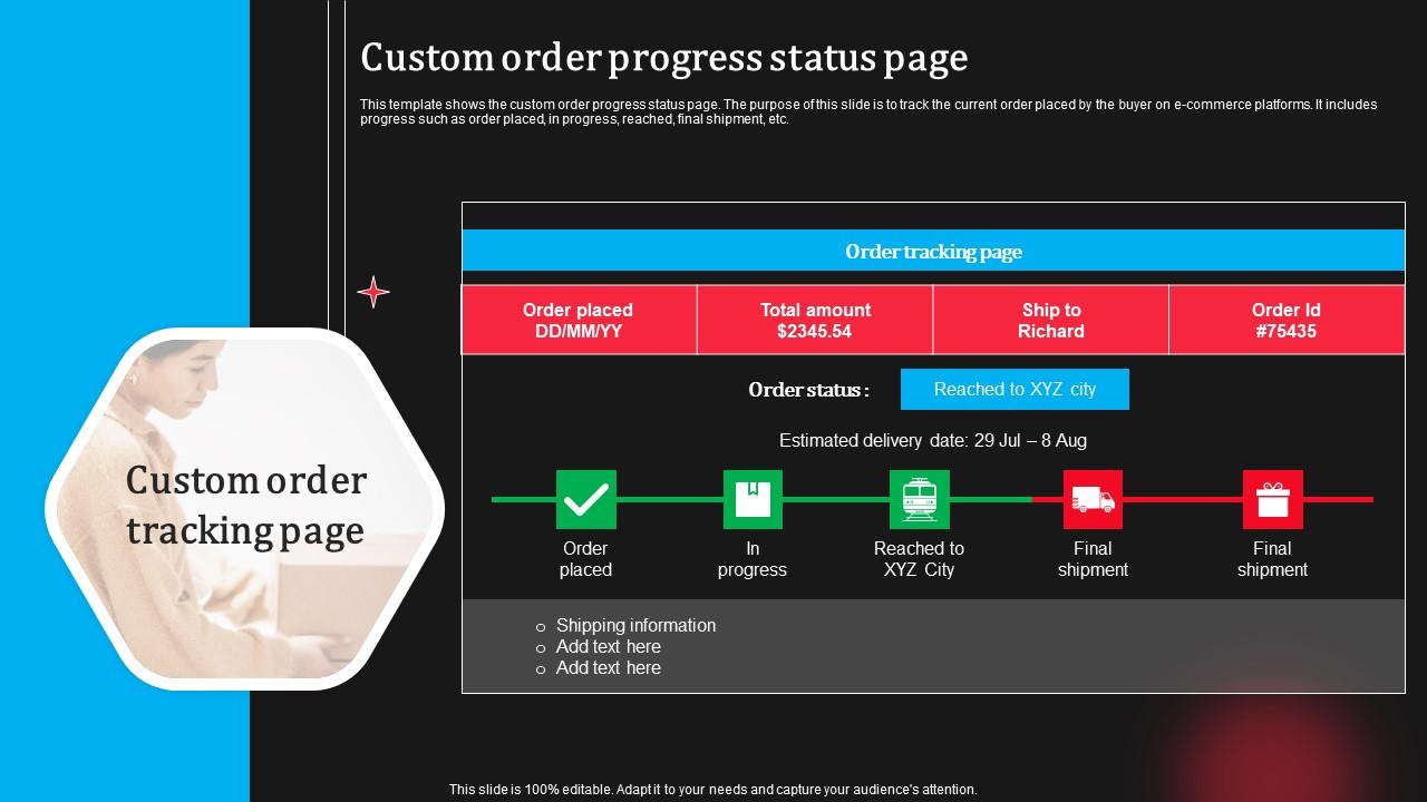 Custom Order Progress Status Page Slides Pdf