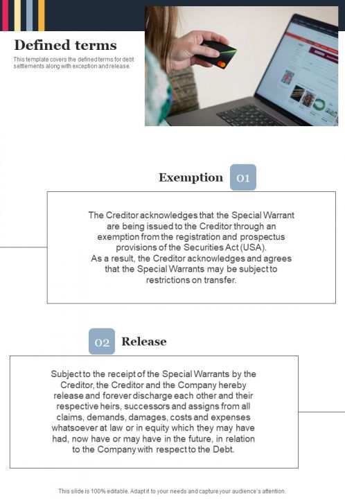 Defined Terms Informal Debt Arrangement One Pager Sample Example Document