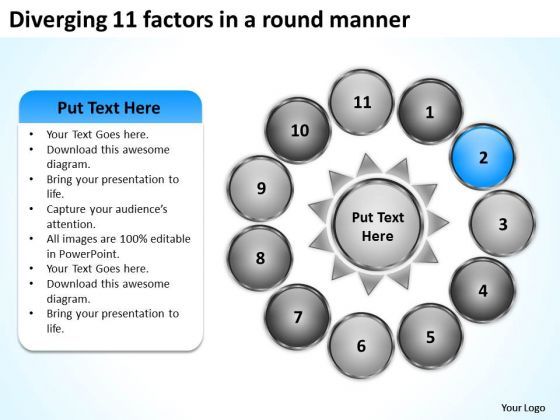 diverging_11_factors_round_manner_circular_flow_layout_chart_powerpoint_slides_1.jpg
