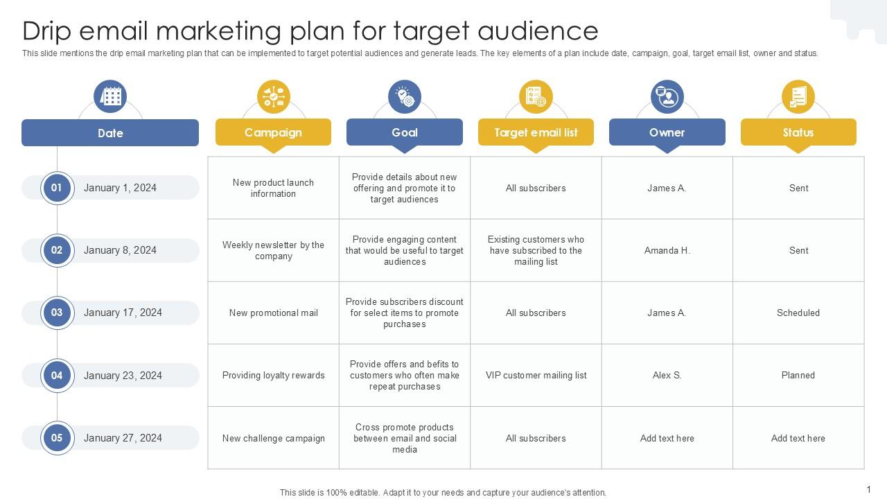 Drip Email Marketing Plan For Target Audience PPT Presentation MKT SS V