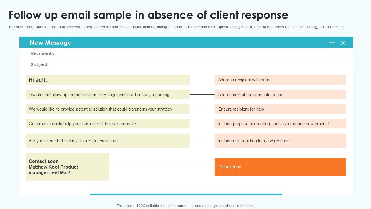 Elevating Sales Networks Follow Up Email Sample In Absence Of Client Response SA SS V