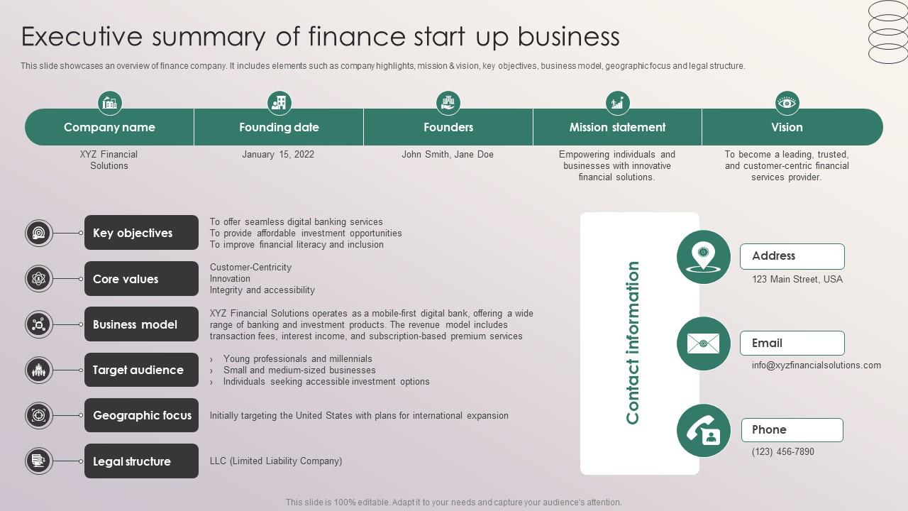 Executive Summary Of Finance Start Up Business Penetrating Markets With Financial Strategy SS V