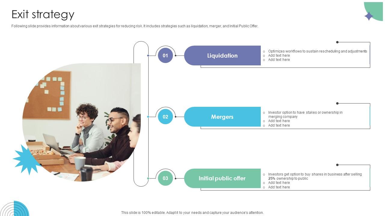 Exit Strategy Workflow Management Investor Funding Elevator Pitch Deck