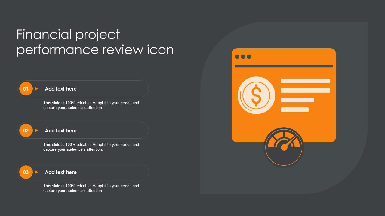 Financial Project Performance Review Icon PPT Presentation SS