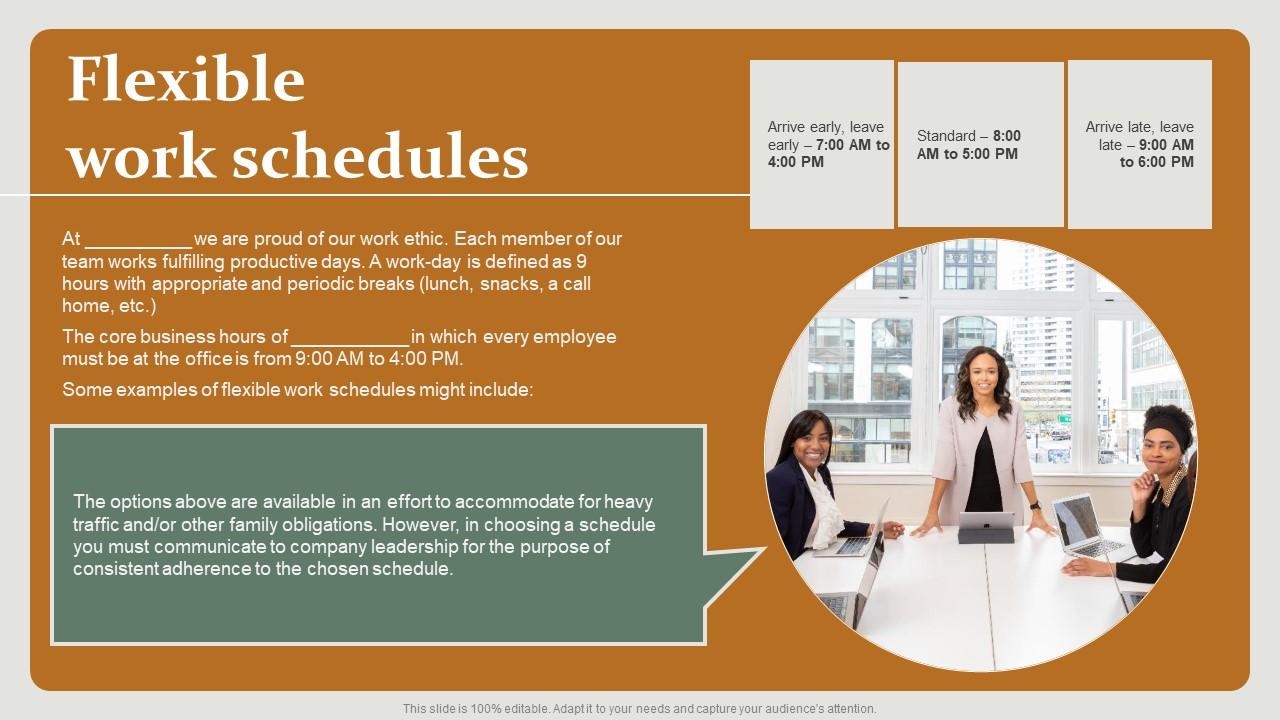 Flexible Work Schedules HR Policy Overview Powerpoint Presentation Ppt Template Pdf