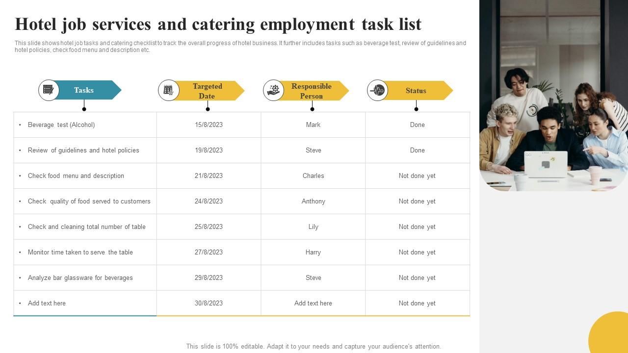 Hotel Job Services And Catering Employment Task List Diagrams Pdf