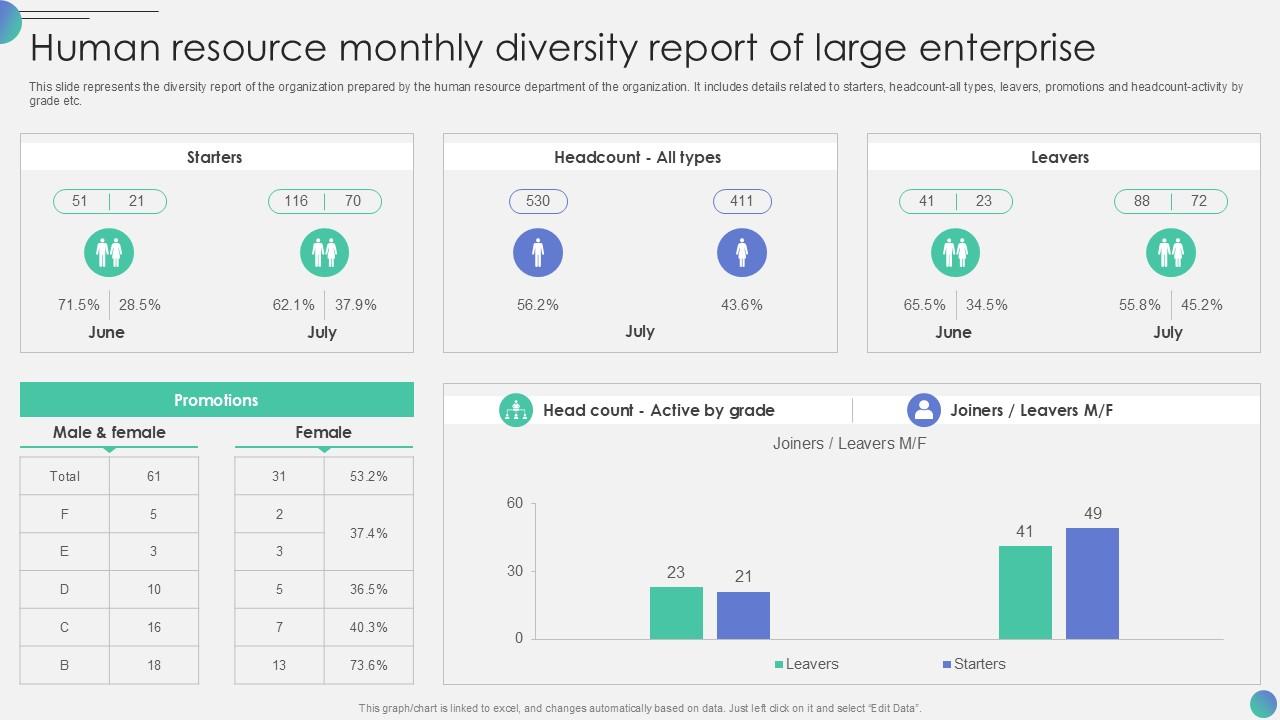 Human Resource Monthly Diversity Report Of Large Enterprise PPT Example SS