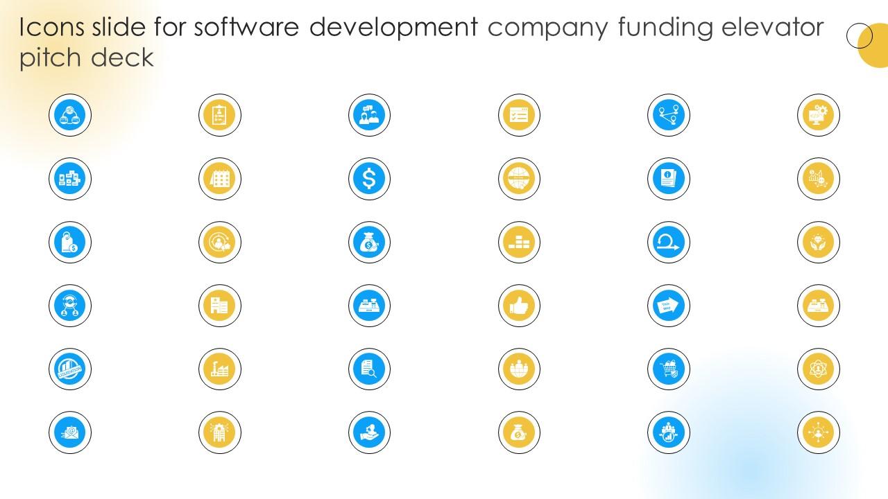 Icons Slide For Software Development Company Funding Elevator Pitch Deck